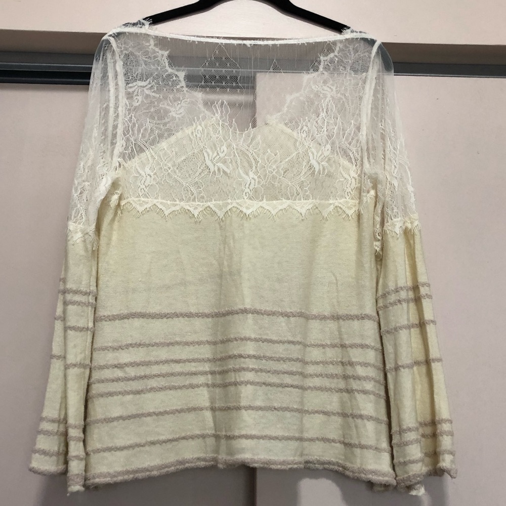Free People Cream Lace long Sleeve Top